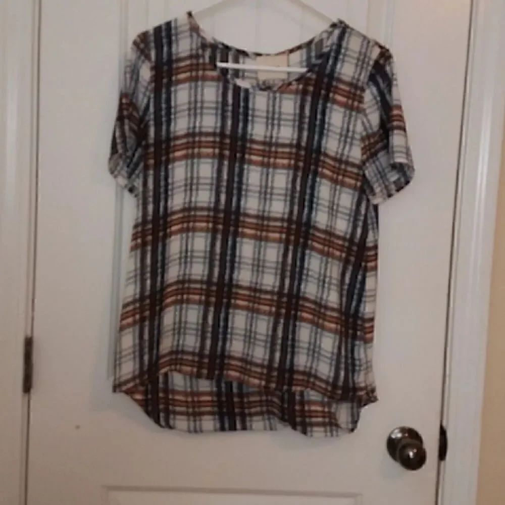 I. Madeline Plaid Blouse Size Small